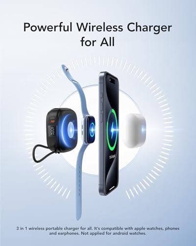 Ultra-Strong Magnetic Wireless Power Bank 10000 m Ah – 20 W Fast Charge Portable Charger for i Phone, Apple Watch, Air Pods & Android Devices – Built-in USB-C Cable, Smart LCD Battery Level Indicator & Lanyard for Effortless Travel Convenience – Essential Power Boost Companion for On-the-Go Charging