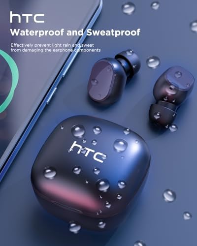 HTC Advanced Bluetooth 5.3 True Wireless Earbuds – Premium Noise Cancelling In-Ear Headphones with Touch Controls and Built-in Microphone, 22 Hours of Playtime, Waterproof Design – Stylish Black Finish for Android & i OS Compatibility