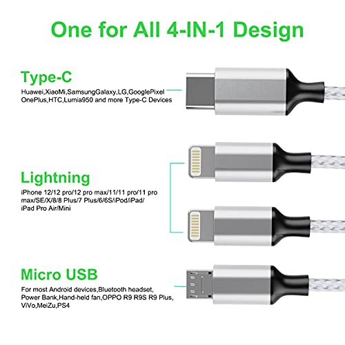 Universal 5-in-1 USB Smart Watch Charging Cable – 1.8 M/6 FT Nylon Braided Durable Charger with Magnetic Connector for Apple Watch & Android Devices – Lightning, Type C, Micro USB Compatibility for Quick Power Solutions