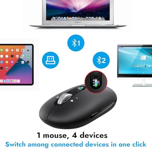 Ultra-Slim Wireless Bluetooth Mouse for Multi-Device Use – Lightweight Travel-Friendly Design with ±3000 DPI Precision, 4-Way Metal Scrolling, and 8 Customizable Buttons – Perfect for Laptops, Tablets, and Phones – Enjoy Quiet Operation and Long Battery Life for Enhanced Productivity