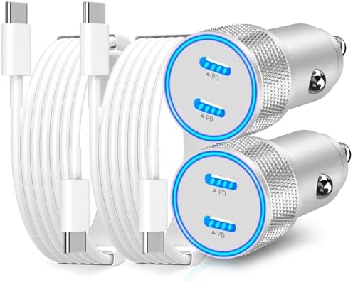 BAOYUANDA 72 W Dual Port USB-C Car Charger for i Phone 16 Series – MFi Certified Fast Charging Solution with 2 Durable Type C Cables for i Pad Pro, Android & More – Ultimate Compatibility for On-the-Go Power Management