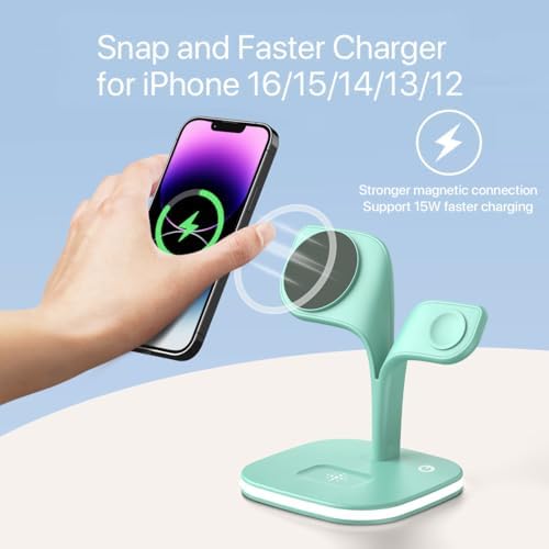 Revolutionary EXW Multi-Device Wireless Charging Hub: High-Performance Mag Safe Charger for i Phone 16/15/14/13/12, Apple Watch Series 1-9, and Air Pods – Sleek Black Finish with LED Charging Indicator & Complimentary Adapter for Effortless Device Management