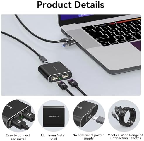 Unlock Your Full Potential with the USB C to Dual HDMI Adapter – Dual 4 K@60 Hz Extended Display for Mac Book Pro & Air – Effortless Plug-and-Play Setup for Gamers & Professionals – Experience Unmatched Productivity with Stunning Visuals and Seamless Multitasking