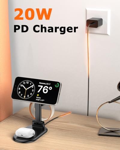 Magnetic 3-in-1 Wireless Charging Station for i Phone 12/13/14/15/16, Fast 15 W Foldable Charger for Apple Watch & Air Pods – Portable Multi-Device Power Hub in Sleek White Finish for Travel Convenience & Enhanced Compatibility