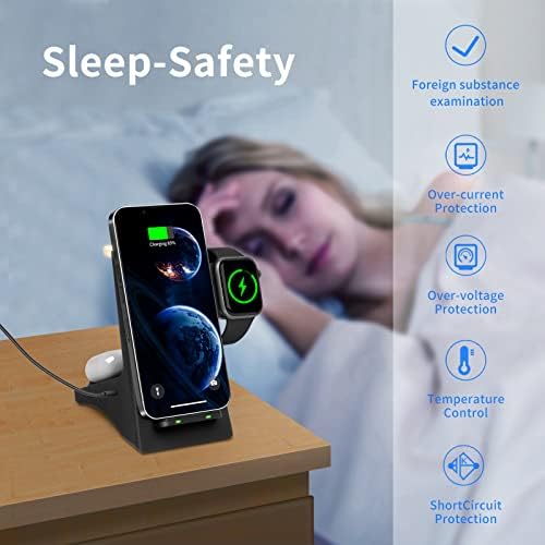 Revolutionary 4-in-1 Wireless Charging Station with Integrated Night Light – Fast Multi-Device Dock for i Phone 14/13/12/11, Apple Watch, Air Pods & Samsung Devices – Stylish Design for a Clutter-Free Charging Experience and Enhanced Compatibility
