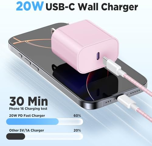 Rapid Charge 3-Pack USB-C Fast Charger Kit for i Phone 15 & 16 Pro Max – 20 W Power Blocks with Robust 6 ft & 10 ft Braided Cables – Ultra-Fast Charging Solution for i Pad Pro 13/12.9 – Sleek, Portable Wall Charger for Everyday Convenience