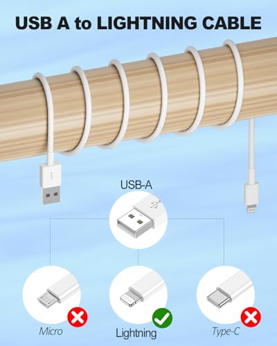 6 FT Lightning to USB A Carplay Charging Cable – Dual Pack for Apple i Phone 14, 13, 12, 11 Pro Max, XR, XS, X, 8, 7, 6 Plus, SE & i Pad – High-Speed Data Transfer & Durable Design for Enhanced In-Car Connectivity and Convenience