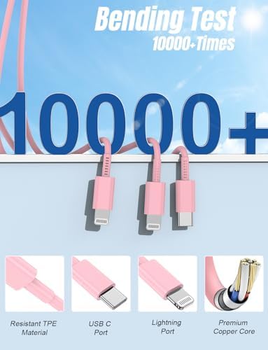 Versatile 3-in-1 i Phone Charger Cable – 6 FT USB C to Lightning with Triple Port Compatibility for i Phone 16/15/14/13/12/11 Pro Max/XS/XR/8 & i Pad Pro/Mini – Fast Charging Solution (2-Pack, Black) for Effortless Multi-Device Power Management