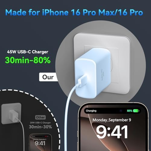 Elevate Your Charging Experience with the 45 W Super Fast USB-C Charger and 6.6 FT Cable – Optimal for i Phone 16 Pro Max, i Pad, and Android Devices – Compact, High-Efficiency Power Adapter with Advanced Safety Features for On-the-Go Users