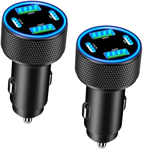 KYOHAYA 90 W Car Charger Bundle – 4-Port USB-C & USB-A Fast Charging Adapter for i Phone 16/15/14/13/12/11 Pro, Galaxy S25/S24, Google Pixel – High-Speed Dual Charging Solution for Road Trips and Daily Commutes – Durable, Compact Design for Enhanced Compatibility and Performance