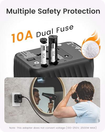 LENCENT 85 W Universal Travel Adapter with Retractable USB-C Cable – High-Speed International Plug Converter Featuring 3 Type-C & 1 USB-A Ports for Effortless Worldwide Charging – Your Ultimate Travel Essential for Maximum Compatibility, Fast Charging, and Ga N Technology Efficiency