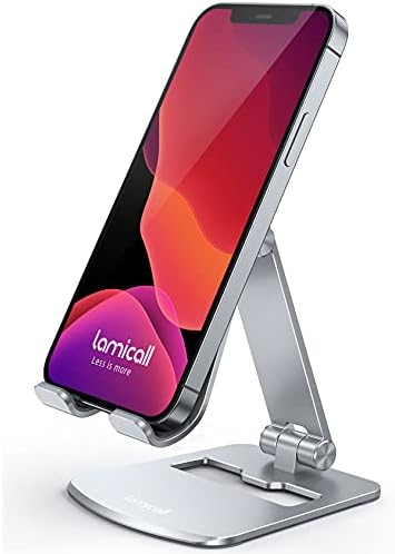 Lamicall [  Aluminum Stable Large Base Phone Stand Holder for Desk, Superb Surface Craftsmanship, Portable Cell Phone Dock, Compatible with 4-10” Cellphone and Tablets, Silver – Enhanced Compatibility and Speed