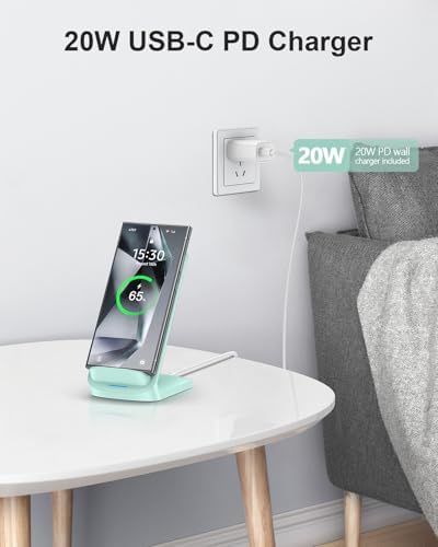 NANAMI Premium Fast Wireless Charging Stand – 20 W USB-C Adapter Included, Compatible with i Phone 16/15/14/13/12 Pro/Pro Max & Samsung Galaxy S25/S24/S23/S22 – Sleek, Compact Design with Safety Features for Efficient, Hands-Free Charging Experience