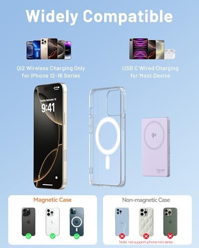 Ultra-Slim Mag Safe Battery Pack – 15 W Qi2 Certified Fast Wireless Charger for i Phone 12/13/14/15/16 – 5000 m Ah Portable Power Bank with PD20 W USB-C Cable – Perfect Travel Companion for On-the-Go Power Solutions