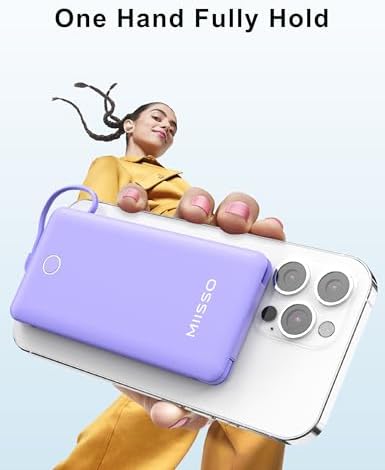 miisso 10000 m Ah Ultra-Slim Portable Power Bank with Integrated Charging Cables – Multi-Device USB-C Travel Charger for i Phone & Samsung – Compact, Lightweight Battery Pack Designed for Maximum Portability and Efficiency