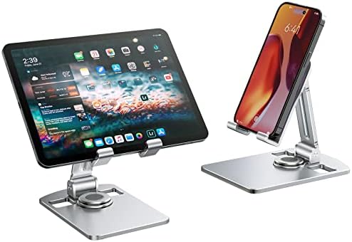 Cell Phone Stand for Desk, Foldable Mobile Phone Stand, 360 Degree Rotation Aluminum Phone Holder, Compatible with iPhone, Suamsung, and Other 4-12.9 Inches Smartphones and Tablets (Silver) – Enhanced Compatibility and Speed