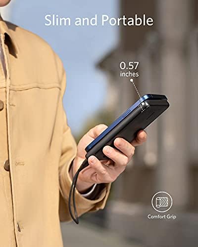 Anker Power Core 10 K Portable Charger – Ultra-Compact 10,000 m Ah Power Bank with Fast USB-C Charging and Power IQ Technology for i Phone, i Pad, and More – Lightweight Travel Essential for On-the-Go Power Solutions