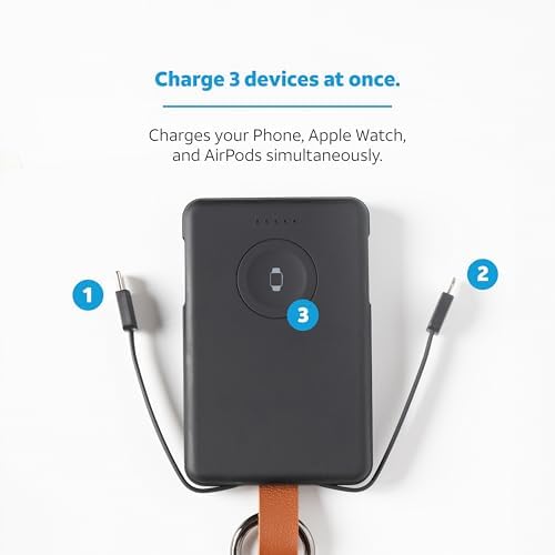AT&T Essentials Compact 3-in-1 Keychain Power Bank – 5,000 m Ah Fast Charging Solution with USB-C and Lightning Compatibility for Ultimate Travel Convenience – Sleek Black Design for On-the-Go Device Charging
