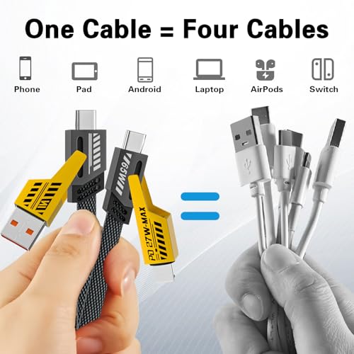 Ultimate 4-in-1 Fast Charging Cable Duo – Dual Pack USB C, USB A & i Phone Compatible Charger with 65 W Power Delivery, Durable Braided Design & Extra-Long 6.65 ft Length for Effortless Multi-Device Charging