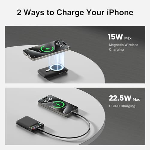 Ultra-Fast Magnetic Power Bank with 11,000 m Ah Capacity and Active Cooling Technology – Transparent Portable Charger for i Phone 14/13/12 Pro & Mag Safe Compatibility – 20 W USB-C Input/Output for Rapid Charging and Enhanced Device Safety