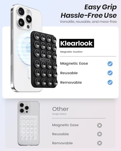 Klearlook Magnetic Suction Phone Mount Set – 4 Stylish Colors for Mag Safe Cases, Hands-Free Selfie Grip for Tik Tok & Content Creators, Lightweight & Portable, Secure Magnetic Attachment for Effortless Video Recording and Photography