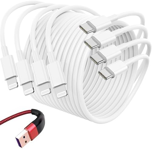 Premium 4 Pack USB C to Lightning Charging Cables – 6 FT Fast Charging Cord for i Phone 14 & Earlier Models – Durable, High-Performance Replacement for Apple Charger – Enhanced Compatibility for Quick Charge Needs – Perfect for Home, Office, and Travel Use