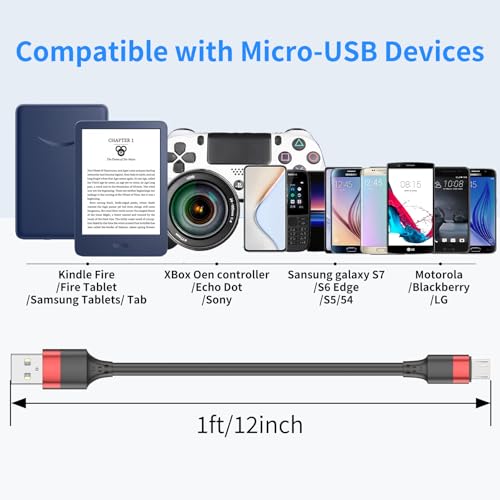 Efficient 10-Pack Short Micro USB Cables – 1 ft Durable Android Charging Cords for Streamlined Connectivity with Samsung Galaxy, LG, Kindle Fire, and More – Fast Data Transfer for Clutter-Free Charging Stations