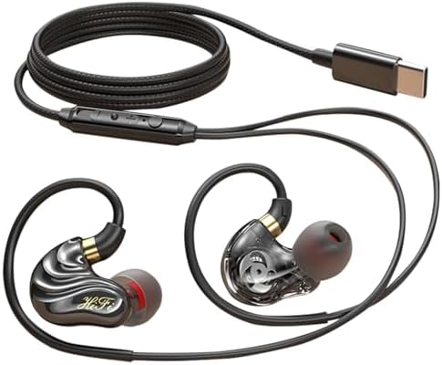 Elevate Your Audio Experience with Holiper USB C Dual Driver Wired Earbuds – Over-Ear Sports Headphones Featuring Extra Bass for Gaming, Daily Use & More – Comfortable, Secure Fit with Integrated Mic for Phones, PCs & Tablets – Perfect for Music Lovers on the Go