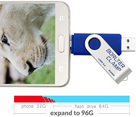 Borlter Clamp 128 GB USB 3.0 Flash Drive – Dual Port OTG Memory Stick with Micro USB for Android Devices & PCs, High-Speed Data Transfer & Portable Swivel Design, Ideal for Photos, Videos & Documents Storage