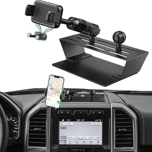 Durable Metal Dash Mount Phone Holder for 2015-2020 F150 & 2017-2022 F250/F350 – Secure & Convenient Cellphone Bracket with 360° Rotation for Optimal Viewing – Perfect Accessory for Safe Driving & Navigation