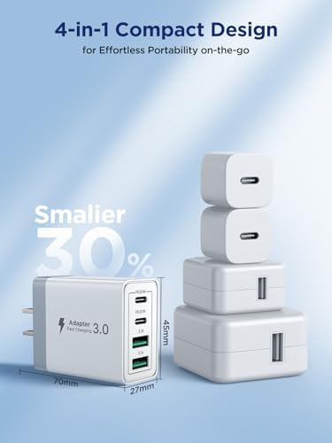 Aioneus 40 W USB C Fast Charging Block – 4-Port Dual PD & QC Wall Charger for i Phone 11-16, i Pad & Samsung Devices – Compact, High-Performance Power Adapter with Enhanced Safety Features for Home & Travel