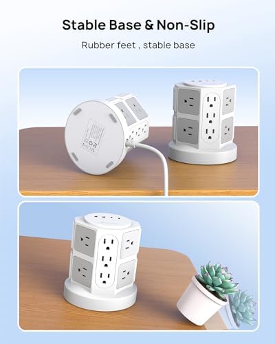 TROND Tower Surge Protector Power Strip – 14 Spacious Outlets & 4 Fast USB Ports (2 USB-C) – 2100 Joules Surge Defense – 6 Feet Versatile Extension Cord for Home Office & Dorm Setup – Streamlined Design for Optimal Charging Efficiency and Device Safety