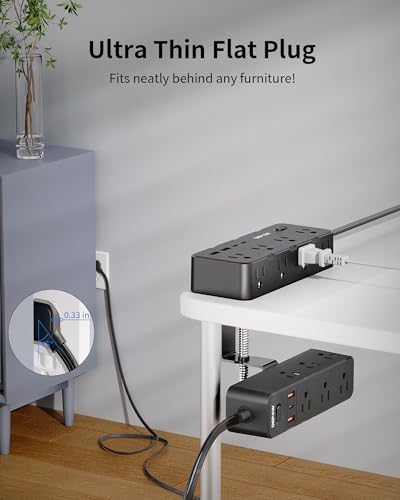 Maximize Your Workspace Efficiency: Dual Layer Desk Clamp Power Strip & Surge Protector with 17 AC Outlets and 7 USB Ports (3 USB-C) – 10 ft Extension Cord for Flexible Setup, 1700 J Protection – Ultimate Space-Saving Charging Station for Home and Office