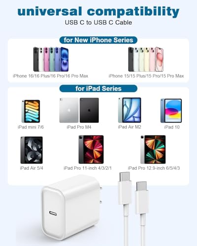 Ultra-Long 10-Foot Fast Charging Cable for i Phone 16/15 with 20 W USB-C Charger Block – Superior Speed and Versatility for i Pad Pro, Air Pods, and S25 Devices – Unmatched Convenience for Home and On-the-Go Charging Solutions