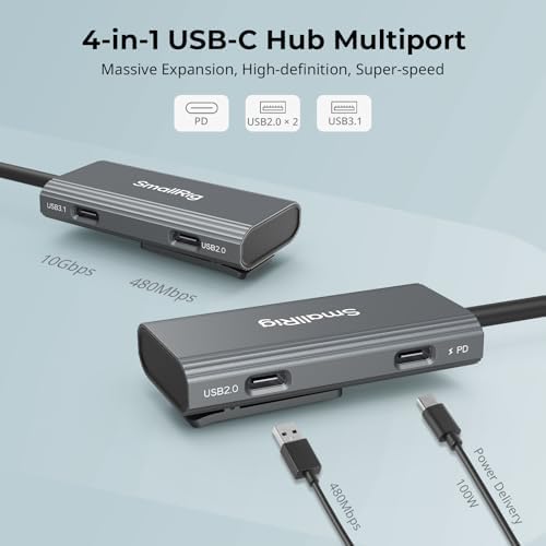 Revolutionize Your Mobile Filmmaking with the Small Rig 4-in-1 USB-C Hub – Powerful PD 100 W Charging, Dual High-Speed USB Ports, and Cold Shoe Mount for Flawless Audio Integration – Essential Tool for Professional Videographers and Photographers