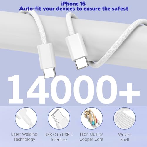 Power Up Your Devices with the i Phone 16 Fast Charger Block: 2-Pack 60 W USB Charging Adapter with 5 Ports and 6 FT Woven Cable for Rapid Charging of i Phone 16, i Pad Pro/Air/Mini – Enhanced Efficiency and Universal Compatibility for Multi-Device Charging