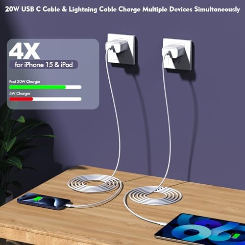 Premium Apple MFi Certified 3-Pack i Phone Charger Set with PD Type C Quick Wall Block and 6 FT Fast Charging USB C to Lightning Cable – Ultimate Speed and Compatibility for i Phone 14/13/12/Pro/Max/11/XR/SE 2022 and i Pads, Perfect for Home or Travel Use