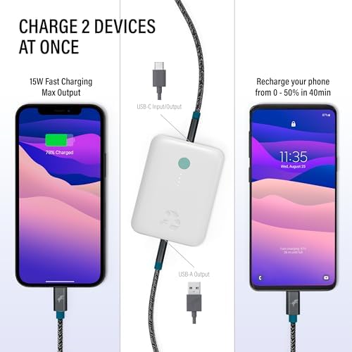 Champ Lite Ultra-Compact 5200 m Ah Fast Charge Power Bank – 15 W Dual USB-C & A Ports, Essential Travel Battery Pack for i Phone, Galaxy, Pixel, Mac Book, i Pad, Kindle, Air Pods & More – Lightweight Portable Charger with Charging Cable for On-the-Go Energy Solutions