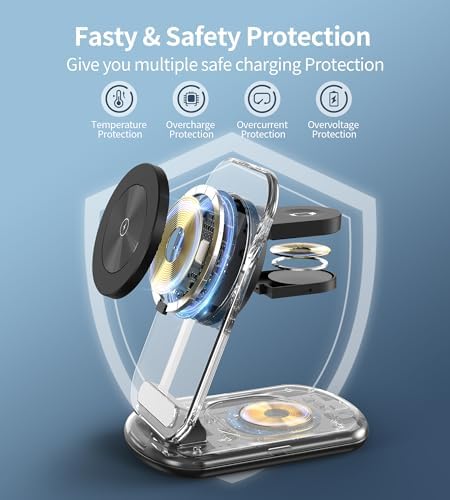 Ultimate 3-in-1 Magnetic Wireless Charging Station for Apple: Fast, Foldable Mag-Safe Charger with Night Light for i Phone 16/15/14/13/12, Apple Watch & Air Pods Pro – Travel-Ready, Enhanced Compatibility, and Rapid Charging Solution