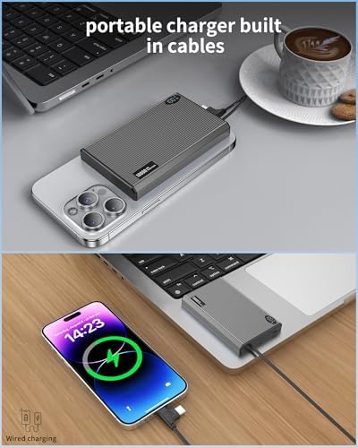 Ultra-Slim 10000 m Ah Magnetic Power Bank – Fast 20 W Charging with Built-in USB-C for i Phone 15/14/13/12 Pro Max – Lightweight Travel Charger with Mag Safe Technology and LED Display – Safe, Stylish, and Convenient Power Solution