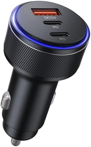 AKNSN 90 W Multi-Port Car Charger – Ultra-Fast USB-C & USB-A Charging for i Phone 16/15/14/13 Pro Max, i Pad, Mac Book, Samsung, Google Pixel – Smart Charge Technology with PD3.0 & QC3.0 Compatibility for Optimal Device Performance and Safety