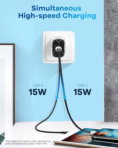Effortless Power Boost: Bling USB C Wall Charger with 20 W Dual Port Fast Charging Adapter & 3.2 FT Type-C Cable – Universal Compatibility for i Phone 16/15 Pro Max, i Pad, and Samsung Galaxy S23/S22/S21/Note Series – Ultimate On-the-Go Charging Solution for Home & Travel