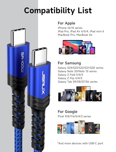 JSAUX Versatile 3-Pack USB C to USB C Cable Set – 100 W Fast Charging (10 ft, 6.6 ft, 3.3 ft) for Nintendo Switch, i Phone 16/15 Pro Max, Samsung Galaxy S25/S24, i Pad Pro – Durable, High-Speed Type C Charger Cables in Sleek Black Design for Ultimate Compatibility and Convenience