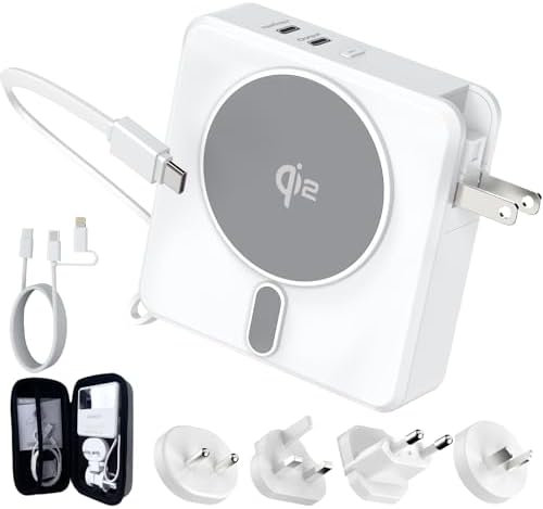 Magnetic 4-in-1 Universal Power Bank – 10,000 m Ah Qi2 Certified Travel Charger with Integrated Cables and 30 W Fast Charging – Versatile Compatibility for i Phone, Samsung, i Pad & More – Sleek LED Display, Built-in USB-C and Lightning Cable, Global Plug Adaptors – Effortless Wireless Charging Anywhere with Enhanced Portability and Efficiency Magnetic 4-in-1 Universal Power Bank – 10,000 m Ah Qi2 Certified Travel Charger with Integrated Cables and 30 W Fast Charging – Versatile Compatibility for i Phone, Samsung, i Pad & More – Sleek LED Display, Built-in USB-C and Lightning Cable, Global Plug Adaptors – Effortless Wireless Charging Anywhere with Enhanced Portability and Efficiency