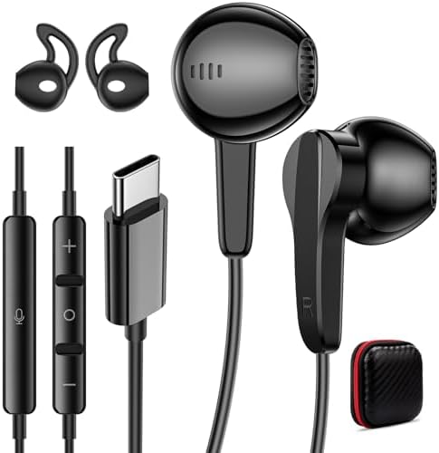 Premium USB-C Earbuds with Noise Cancellation – Comfortable Sports Earphones for i Phone 16 & Android – Built-in Mic and Remote Control for Effortless Calls and Music – Exceptional Sound Clarity for Commuting, Workouts, and Relaxation – Lightweight Design for All-Day Comfort – Compatible with Samsung Galaxy S25, S24 Plus, and More