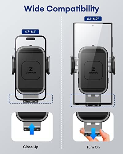 Zee Hoo 15 W Fast Wireless Car Charger with Auto-Clamping Phone Holder – Effortless One-Handed Operation for i Phone 15/14/13/12/11 Pro Max, Qi-Enabled Charging Mount in Sleek Black for Optimal Driving Convenience and Seamless Integration