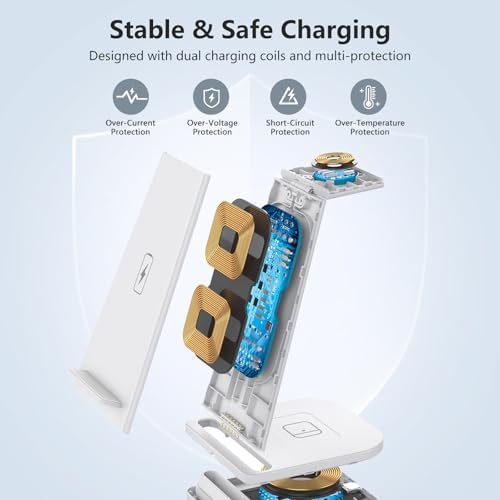 Revolutionary 3-in-1 Wireless Charging Station for Apple Devices – Ultra-Fast i Phone 16-11 Pro Max, Apple Watch, and Air Pods Dock – Sleek Design & Enhanced Safety Features for Effortless Power Management – Perfect Charging Solution for Modern Apple Enthusiasts (White)
