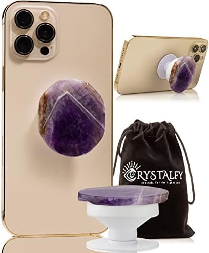 Transform Your Mobile Experience with CRYSTALFY White Clear Quartz Druzy Crystal Phone Grip – Versatile Kickstand & Unique Gemstone Top for i Phone, i Pad, Kindle & More – Handcrafted Natural Accessory with Enhanced Adhesion and Customizable Design – Perfect for Style, Functionality, and Gifting