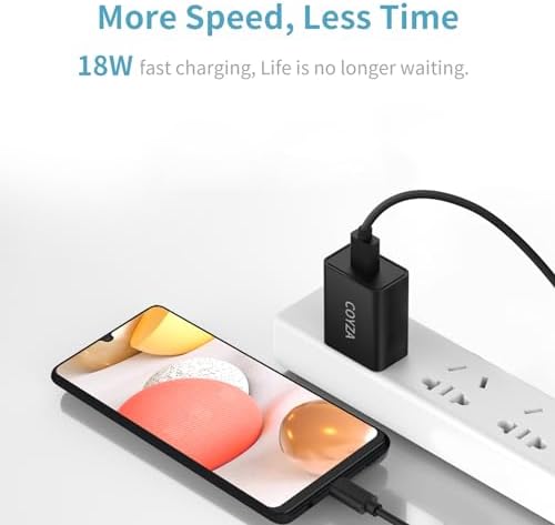 Elevate Your Charging Efficiency with 18 W Quick Charge 3.0 USB Wall Charger Duo & 26.6 FT Type C Cable – Perfect Fast Charging Solution for Samsung Galaxy A Series and Travel Needs, Compact Dual Plug Adapters for Home & On-the-Go Power