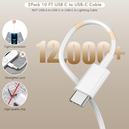 Ultra-Fast 20 W i Phone 16/15 Charger Bundle – 2-Pack 10 FT Extra Long USB-C Cables & Compact Wall Adapter for Enhanced Charging Convenience with i Pad Compatibility – Durable, High-Performance Charging Solution for Home & Office Use